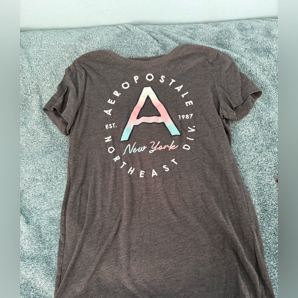 Aeropostale Charcoal Tee with Pastel Logo